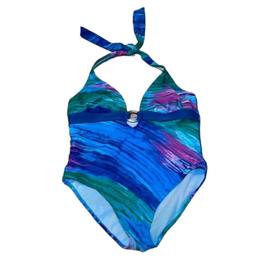 Vintage Halter Swimsuit, 1 piece swim suit, Large